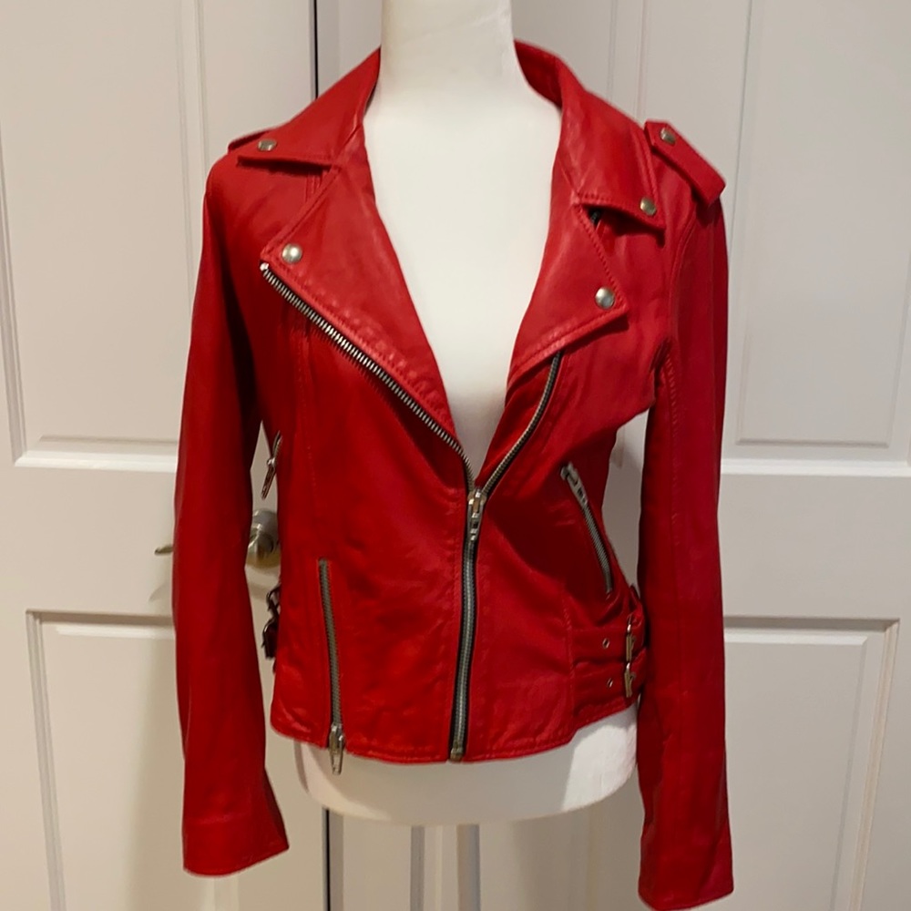 Blank NYC Genuine Red Leather Motorcycle Jacket S